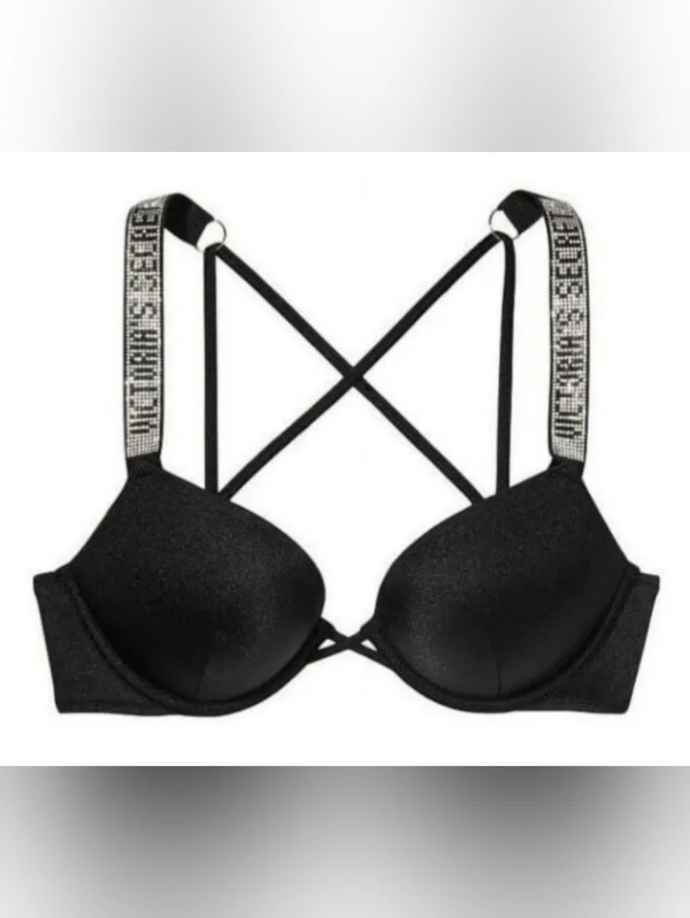 34B 34C 34D 34DD VS Swim Shine Strap Bombshell Bikini Top Black